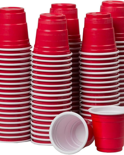 2OZ RED PLASTIC SHOT CUPS 20 CUPS/PK 24PK/CS