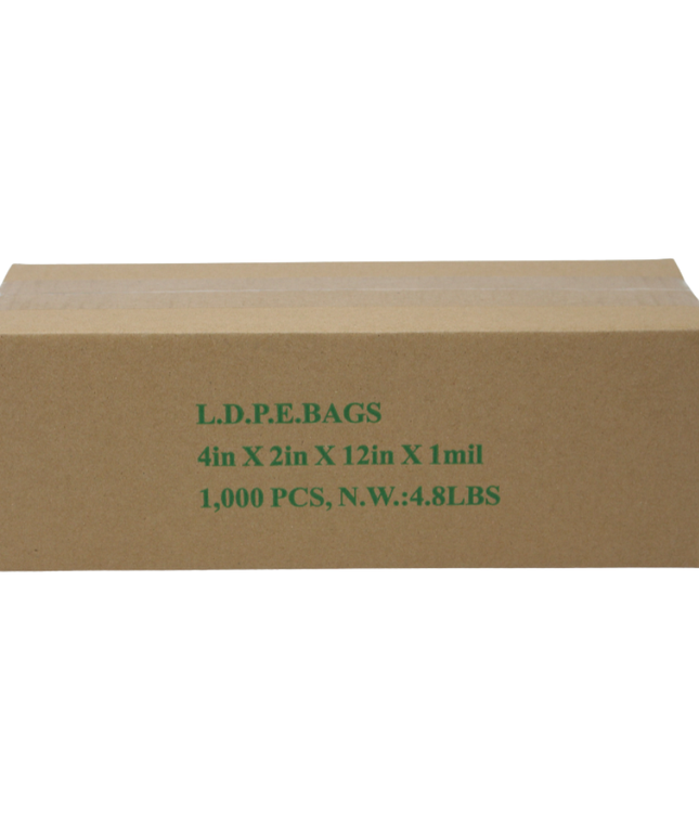 4 X 2 X 12 L.D. CLEAR BAG 1.25 MIL 1000/CS.