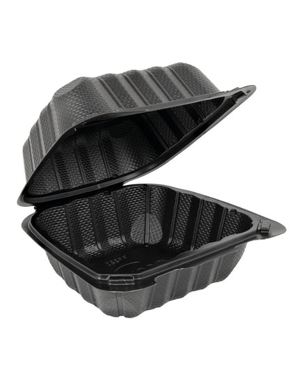 6" X 6" BLACK PLASTIC 1 COMP HINGED CONTAINER 250/CS
