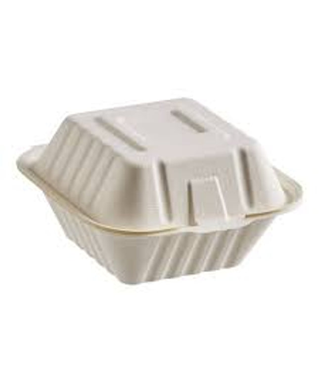 CONTAINER HINGED COMPOSTABLE BAGASSE 6'' X 6'' 500/CS.