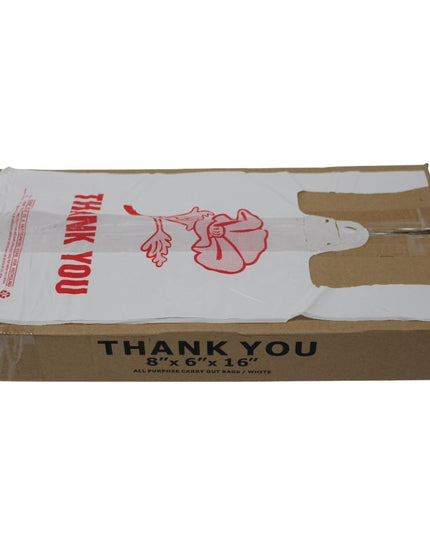 8X6X16 WHITE T-SHIRT BAG "THANK YOU"