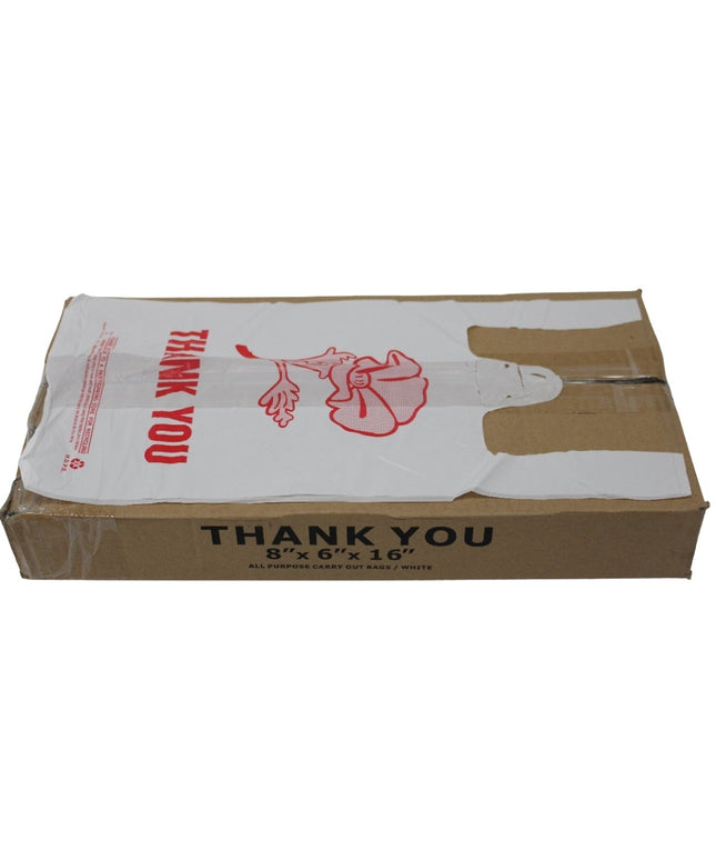8X6X16 WHITE T-SHIRT BAG "THANK YOU"