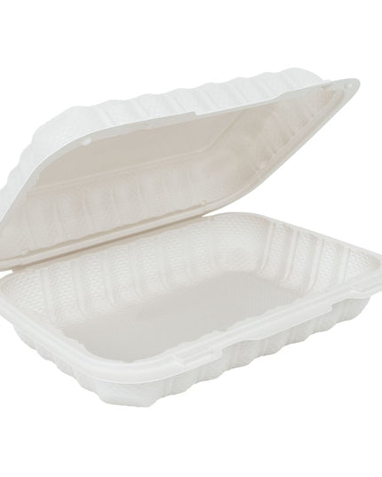 9" X 6" WHITE PLASTIC HINGED CONTAINER 1 COMP 150/CS