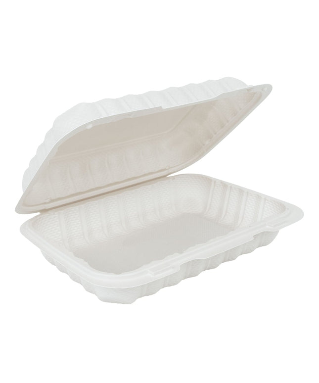 9" X 6" WHITE PLASTIC HINGED CONTAINER 1 COMP 150/CS