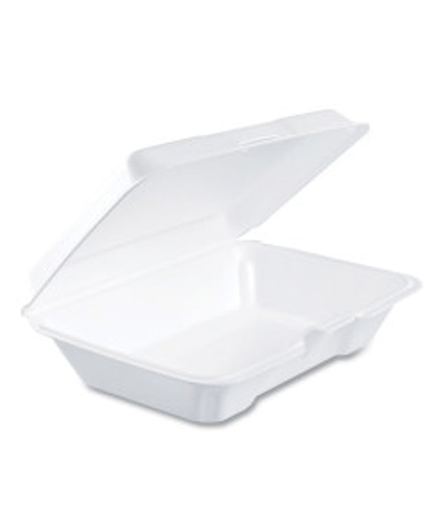 WHITE HINGED FOAM CONTAINER  9 X 6.5 X 2.5 2/100 CT