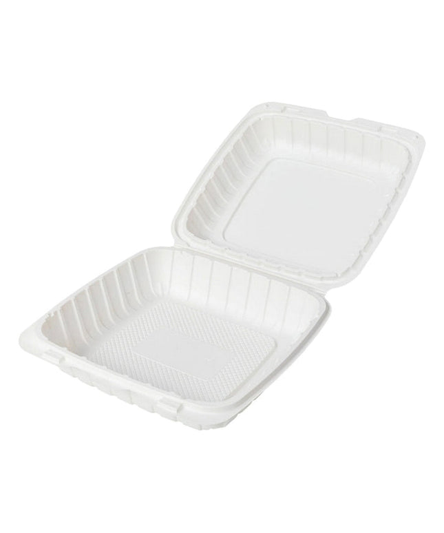 WHITE CONTAINER PLASTIC HINGED 9 X 9 1 COMP. 150/CS
