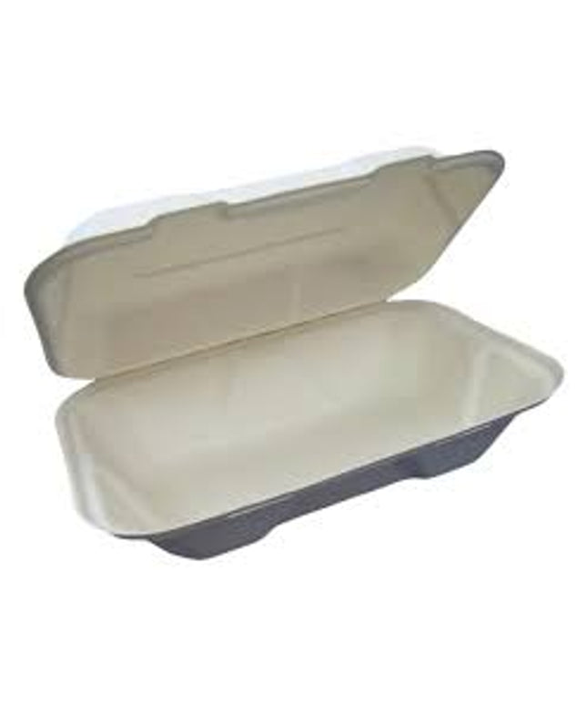 CONTAINER HINGED COMPOSTABLE BAGASSE 9'' X 6'' 200/CS.