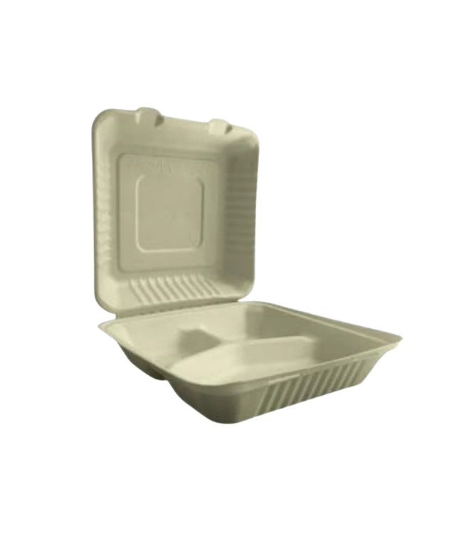 8 X 8 X 3 WHITE HINGED CONTAINER 3 COMP 200/CS