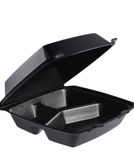 9 INCH BLACK CONTAINER FOAM HINGED 3 COMP. 200/CS
