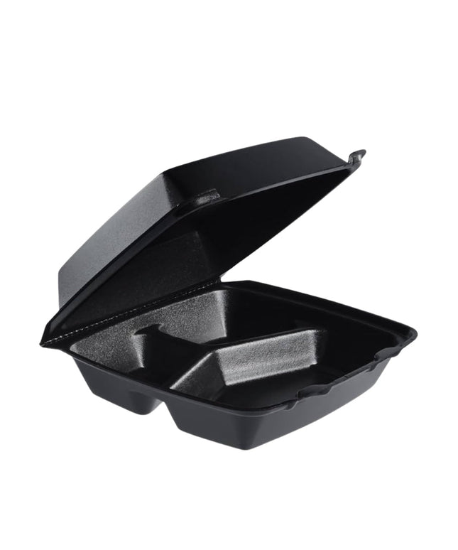 9 INCH BLACK CONTAINER FOAM HINGED 3 COMP. 200/CS