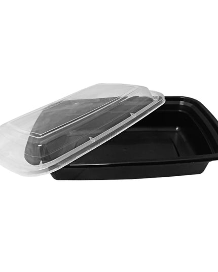 MICROWAVABLE 24 OZ  BLACK RECTANGULAR CONTAINER W/LIDS 150/CS