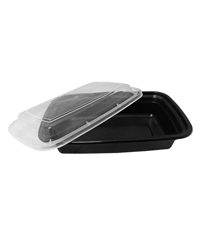 MICROWAVABLE 24 OZ  BLACK RECTANGULAR CONTAINER W/LIDS 150/CS