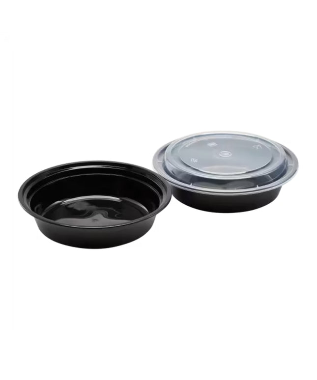 24 OZ MICROWAVEABLE BLACK BOWL W/CLR LID 150/SET