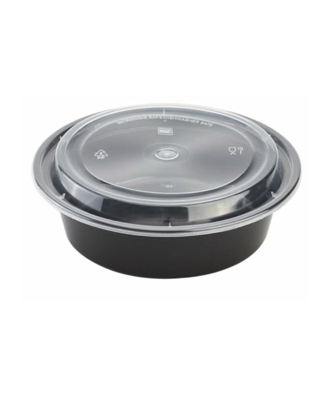 ROUND BLACK CONTAINER W/CLEAR LID COMBO PACK 32 OZ 150/CS