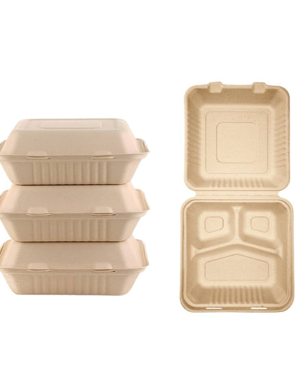 CONTNER HNGD COMPOSTABLE BAGASSE 9X9 3 COMP. 200/CS.