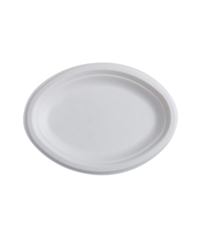 PLATE OVAL COMPOSTABLE BAGASSE 10'' X  8'' 500/CS.