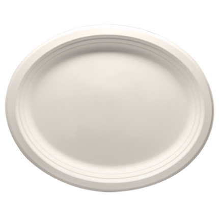 PLATE OVAL COMPOSTABLE BAGASSE 12.5'' X 10'' 500/CS.