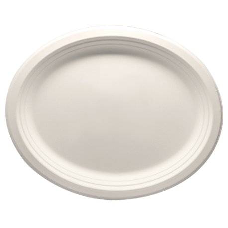 PLATE OVAL COMPOSTABLE BAGASSE 12.5'' X 10'' 500/CS.