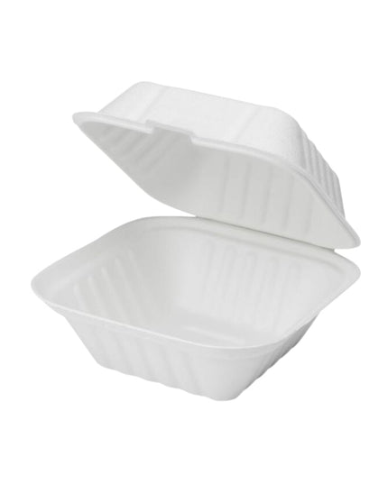 6 X 6" COMPOSTABLE HINGED WHITE CONTAINER 500/CS