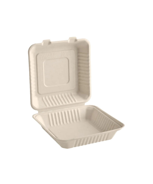 9 X 9" COMPOSTABLE HINGED WHITE CONTAINER 200/CS