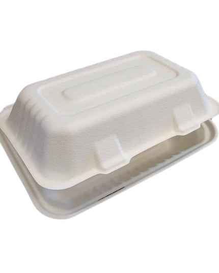 9 X 6" COMPOSTABLE HINGED WHITE CONTAINER 250/CS