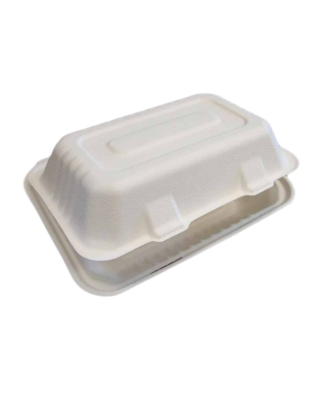 9 X 6" COMPOSTABLE HINGED WHITE CONTAINER 250/CS