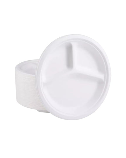 PLATE ROUND COMPOSTABLE BAGASSE 10'' 3 COMP. 1000/CS.