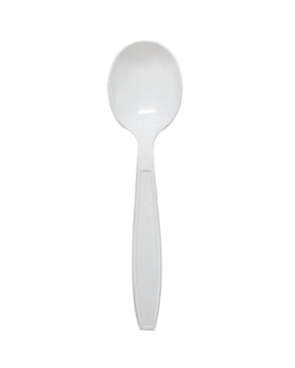 CUTLERY WRAPPED SOUP SPOON HVY DTY WHITE 1000/CS