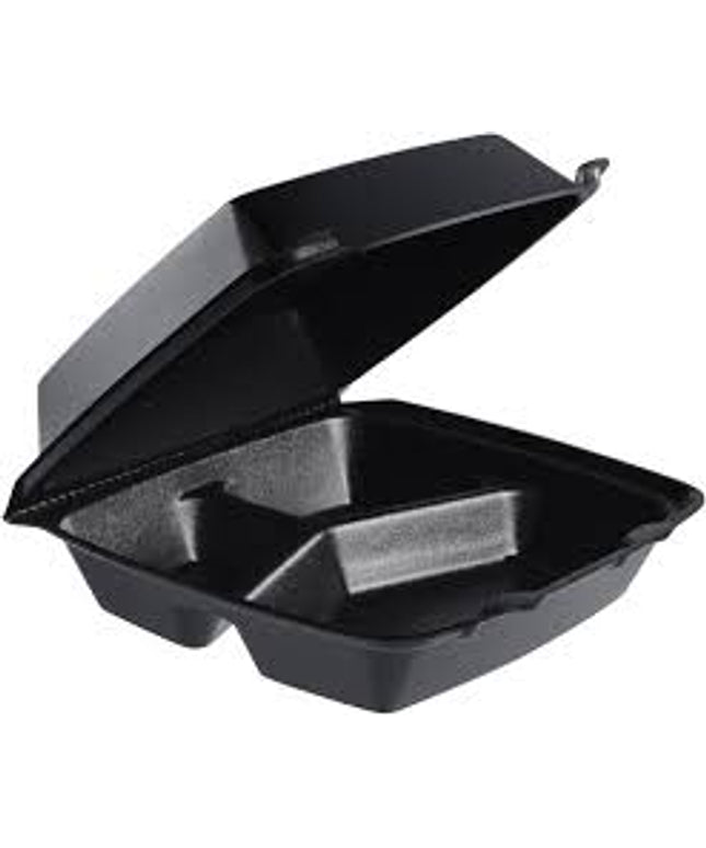 8 IN CONTAINER FOAM HINGED BLACK 3 COMP. 200/CS.