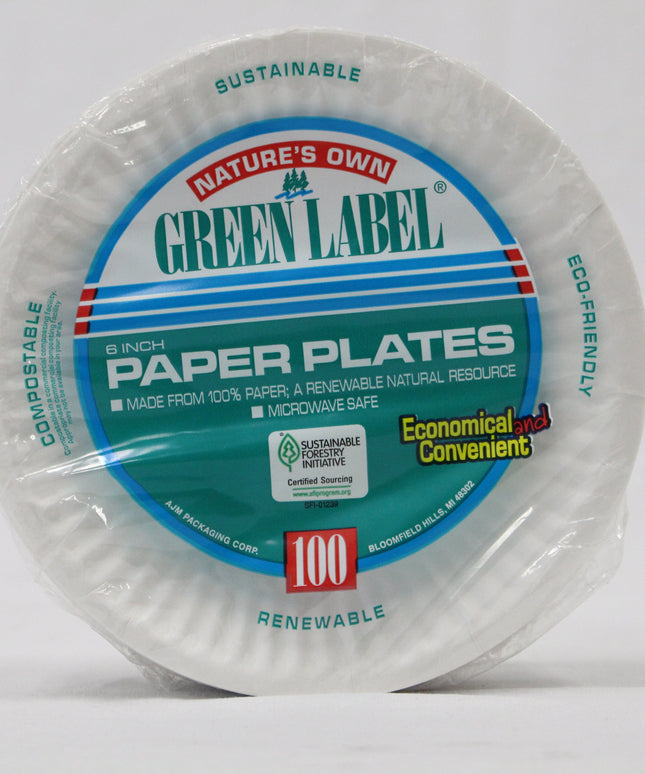 PLATE PAPER 6" WHITE 10/100 PCS.
